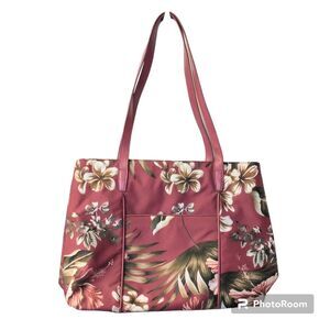 Sunny Hawaii Burgundy and Green Floral Tote Bag
